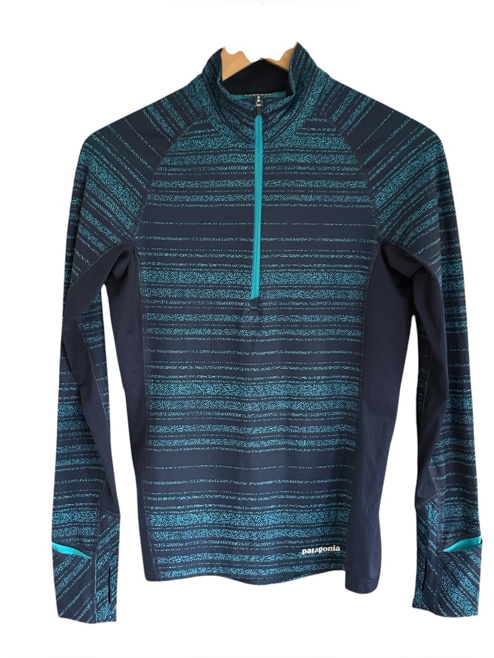 Patagonia Womens All Weather Zip-Neck Blue Long Sleeve Shirt Size XS Athleisure